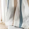 カーテンシャーストライプ農家カーテンフェイクリネンウィンドウパネル織物1 PCSロッドポケットリビングルームベッドルームの家の装飾のために素朴