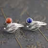Pierścienie klastra FNJ 925 Pierścień srebrnego liścia dla kobiet biżuteria oryginalna czysta S925 Sterling Natural Lapis Lazuli Red Agate