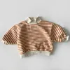 Magliette Neonate Top a righe Autunno Inverno Bambini Addensare Caldo Felpa a collo alto Vestiti di cotone Toddler Boys Tees 230601