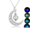 Anhänger Halsketten Mode Frauen Stein Glanz Mond Kürbis Charme Leuchtende Geöffnete Medaillon Anhänger Schmuck Statement Halskette Glow In T Dhlrm