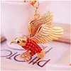 Key Rings Crystal Keyring Rhinestone Animal Eagle Metal Pendant Keychain Fashoin Gold Tone Alloy Car Chain Holder Drop Delivery Jewel Dhjyp