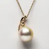 Kedjor Lysande äkta South Sea Cultured Pearl Pendant Jewelry 14K Yellow Gold 12,1mm