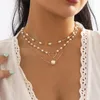 Catene 3 Pz / set Strati Collana Girocollo Donna Da Sposa Retro Catena di Perle Gioielli Clavicola Punk Piatto d'oro Collane con ciondolo a cuore scavato