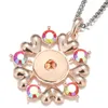 Kedjor XL0017 Rose Golden Color Rhinestone Colorful Hearts Flower Snap Pendant Necklace 60cm Fit 18mm Buttons smycken