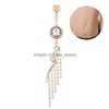 Пупочный колокол кнопка кольца Crystal Long Dangle Tassel Belly Ring