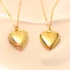 18K Gold Plated Stainless Steel Jewelry Open Sublimation Blank Heart Lock DIY Frame Photo Picture Memory Locket Pendant Necklace