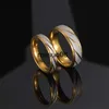 Band Rings Afirstee 1 pair Stainless Steel Couple Ring Gold Color Frosted Wave Pattern Lover Wedding Rings For sweetheart Jewelry Gift J230602