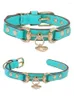 Dog Collars Handmade Customize Collar Leash Set Pet Accessories Stylish Color Aqua Green Cowhide Real Calfskin Cow Leather Drop