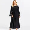 Ethnic Clothing Cotton Woman Abaya Muslim Casual Black Dress Patchwork Women Long Sleeve For Dubai Prayer