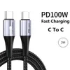 PD with light 100W 60W 5A fast charging cable Type-c to Type-C data cable for Mobile Phone tablet metal braided cable