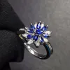 Cluster Ringen Fijne Sieraden Pt900 Echt Platina Goud Natuurlijke Blauwe Saffier 0.9ct Edelstenen Diamanten Vrouwelijke Bruiloft