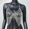 Women's Tanks Crystal Rhinestone Sexy Women Crop Top Harness Clubwear Party Tassel Halter See Through Backless Camis Festival Rave Tank Tops