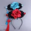 Hårtillbehör barnflicka Cosplay Flower Head Tassels Headwear China National Ancient Costume Hairbands Perform Party Flag Clip Hairpin