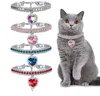 Collares 3 unids Diamante Collar para mascotas Perro Gato Cristal Amor Corazón Colgante Collar Luxry Animal Cachorro Gatito Encantos Brillo Rhinestone Ajustable