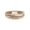 Bangle Punk Multilayer Leather Magnetic Buckle Bracelet Fashion Ladies Artificial Rhinestone Friendship Gift Ornament