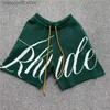 Shorts Masculino Verde Preto Azul RHUDE Calção Jacquard com Cordão Masculino Feminino Calção de Malha Rhude Amarelo com Cordão T230602