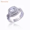 Newshe 1 9 Ct 2 Stuks Solid 925 Sterling Zilveren Trouwring Sets Engagement Band Mode-sieraden Voor Vrouwen JR4844 wzw240H