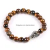 Beaded Strand Armband Natuursteen Tiger Eye 8Mm Gem Bead Retro Dragon Head Mannen Armbanden Healing Sieraden Voor Vrouwen Psera Drop Deli Dhvrs