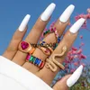 Band Ringen Paarse Strass Ring Set Geometrische Imitatie Kristal Boheemse Ringen voor Vrouwen Vintage Sieraden Bruiloft Accessoires Geschenken J230602