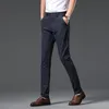 Pants Summer Stripe Pants Men Formal Work Business Wine Red Grey Navy Blue Black Slim Fit Ironfree Korean Byxor Male 3038