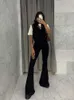 Calças femininas Capris preto puro ajuste ultrafino cintura alta roupas de rua casual flash calças femininas P230602