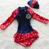 Nuevo 2016 traje de baño de manga larga + sombrero traje de playa para niñas y niños traje de baño deportivo K53-CGR1 P230602