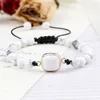 Brin à la mode 6 8 MM blanc pierre perle Bracelet femmes arrondi carré pendentif tressé Couples réglable bracelets bijoux cadeau