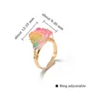 Cluster Rings Wire Wrap Cura Natural Stone Druzy Crystal Gold Ajustável Ametista Lapis Rosa Quartzo Anel Feminino Festa