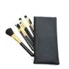 zwart roze paars 7-delige make-up kwasten set plastic handvat nylon met leren etui met ritssluiting