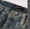 2023 Jeans da uomo firmati Pantaloni strappati High Street Fashion Brand Motocicletta Ricamo Trendy Long Hip Hop con foro blu###