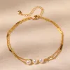 Bracelets de cheville MKOPSZ Simple blanc Imitation perle pour les femmes mode couleur or Double couche métal empilable conception cheville bijoux