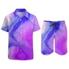 Tute da uomo Purple Blue Watercolor Flow Tuta da spiaggia da uomo Casual grafica 2 pezzi Pantalone Vintage Home USA Taglia