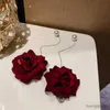 Stadnor retro klasyczny czerwony kryształowy cyrkon kolczyki z kroplami róży dla kobiet błyszczącego krysztonu długa frędzla kolczyka dziewczęta biżuteria
