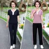 Women's Two Piece Pants 2023 Spring Summer Casual Tracksuit Crop Top Short Sleeves T-shirt 2 Set Women Middle Waist Wide Leg Pant Suits