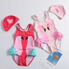 Swimwear Girls' 1-10 years girls' One piece children's swimsuits with hats Children's beach suits 2019-ST119 P230602