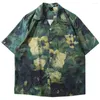 Men's Casual Shirts Summer Hawaii Style Floral Loose Fit Oversized Y2K Hip Hop Shirt Button Up Harajuku Blouse Short Sleeve Flower Tops