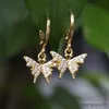 Stud Lucky Zircon Crystal Butterfly Huggie Dangle Earrings for Women Gold Color Drop Earring Engagement Wedding Party Jewelry