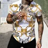 남성용 캐주얼 셔츠 남성용 짧은 고급 칼라 라펠 댄스 고품질 고품질 탑 남성 의류 슬림 핏 티 5XL 바로크 프린트 느슨한 티셔츠