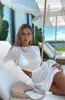 Casual Dresses 2023 Black White See Through Summer Women Long Sleeve Bandage Fashion Y2k Sexy Hollow Out Beach Dress Bodycon Mini