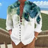 Chemises décontractées pour hommes été coton Imitation lin hommes à manches longues Blouse col montant plage Streetwear chemise Floral Hawaii