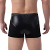 Caleçon Sexy hommes sous-vêtements Boxer Homme noir Faux cuir maille culotte Homme respirant U poche convexe Cueca Calzoncillo