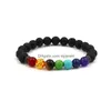 Beaded 4 Styles 7 Chakra Men Black Lava Stone Armband Healing Nce Pärlor Reiki Buddha Prayer Natural Yoga for Women Drop Delivery Je Dh46e