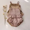 Zestawy odzieży dziewczynka garnitury letnie ubrania szorty kamizelki wiązka wiązki falbala bawełniane lniane stałe kolory stroje bebe niemowlę 230602