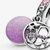 925 Sterling Silver Dangle Charm Purple Series Flower Round Heart Suspension Pärlor Lämpliga för primitiva Pandora -armband Kvinnliga DIY -smycken Presentfri leverans