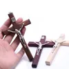 Trä Crucifix Cross Pendant för män Kvinnor Diy Halsband Handgjorda Big Size Jesus Saint Charms Katolska religiösa smycken