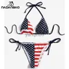 Женские купальные костюмы 2023 Бикини Мужер Женские бикини купальные костюмы пляж Американский флаг бикини 3D -принте.