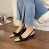 Sandals Square 3313 Gold Zeh Dicke heelierte Frauen Sommer 2024 Slingbacks High Heels Pumps Frau elegante schwarze weiße Party Schuhe