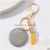 Nyckelringar Lanyards Mothers Day Gift Keychain Wood Round Tag Pendant Mama Letter Tassel Keyring For Mom Purses Bag Car Charms Key H DHPFG