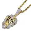 Micro-incrusté Zircon Exagéré Ice Out Pendentif Tête de Lion Hip Hop Grand Pendentif Collier pour hommes