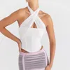 WUHE Femmes Sexy Party Sheer Mesh Patchwork Dos Nu Cross Criss Crop Top 2023 Summer Sans Bretelles Mode Soirée Club Camis Tank